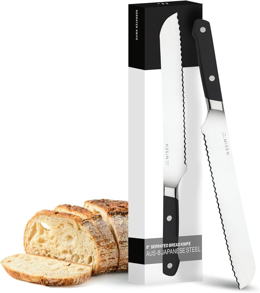 Misen Serrated Bread Knife - 8 Inch, High Carbon Stainless Steel, Japanese AUS10 - For Sourdough,... | Amazon (US)