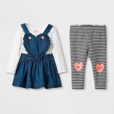 Baby Girls' 3pc Heart Print Denim Skirtall Set - Cat & Jack™ Cream/Blue | Target