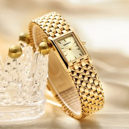 BERNY Small Gold Watches for Women Luxury Dainty Ladies Watches Rectangular Case 3ATM Waterproof Quartz Movement Stainless Steel Bracelet Women Wristwatch Sunray Gold | Walmart (US)