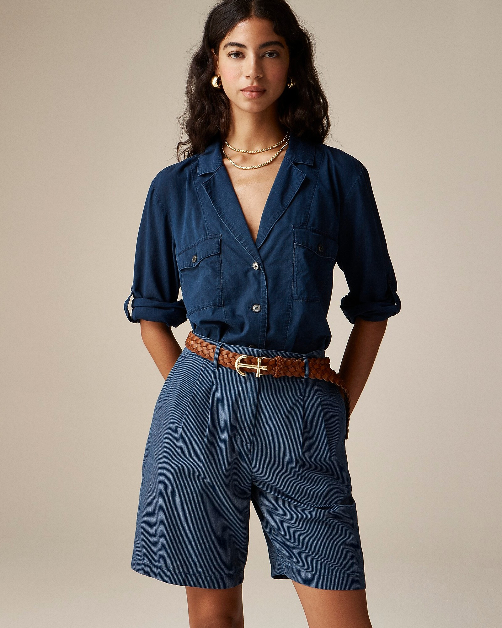 Camp-collar shirt in indigo cotton voile | J. Crew US