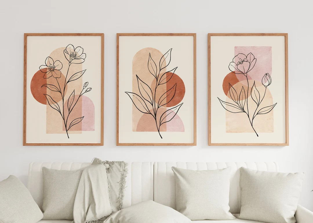Printable Wall Art Set of 3 Boho Style Minimal Modern Prints - Etsy | Etsy (US)