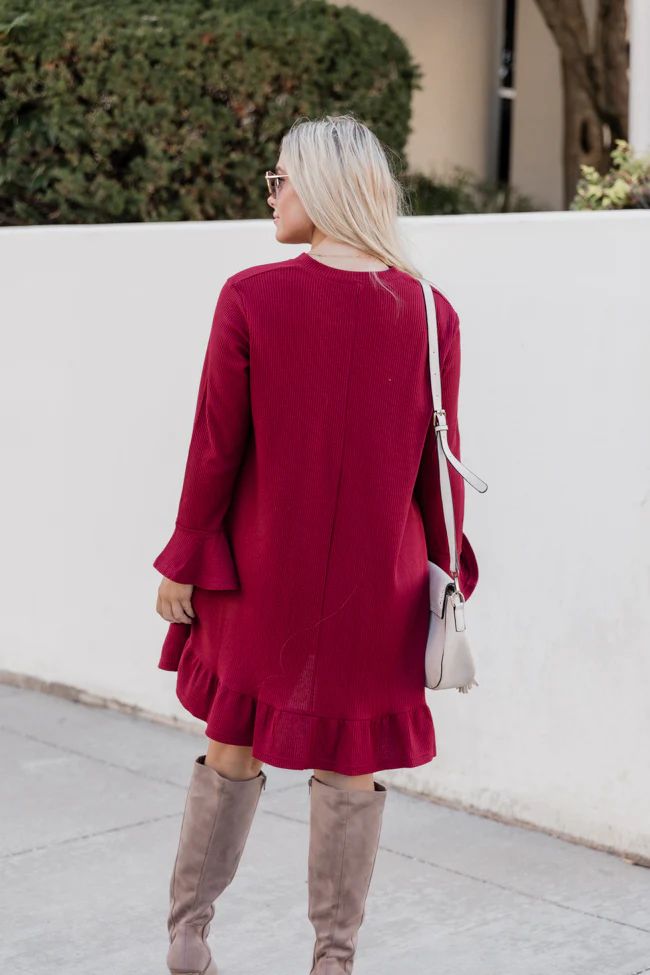 No Shortcuts Wine Knit Henley Mini Dress | Pink Lily