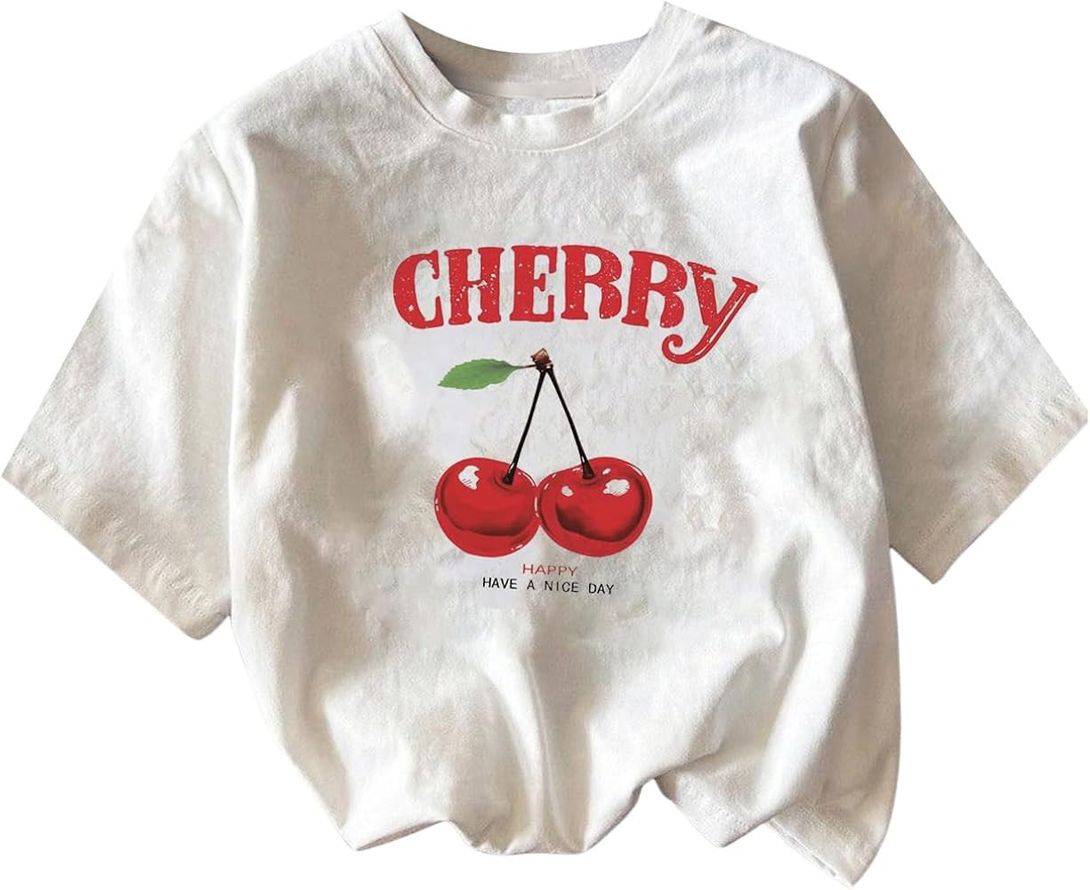 Toddler Girl's Graphic Print Tee Shirt Round Neck Short Sleeve T Shirts Summer Cute Trendy Tops | Amazon (US)