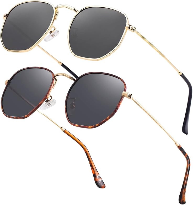 Hipster Hexagonal Polarized Sunglasses Men Women Geometric Square Small Vintage Metal Frame Retro... | Amazon (US)
