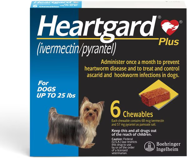 Heartgard Plus Chew for Dogs, up to 25 lbs, (Blue Box), 6 Chews (6-mos. supply) | Chewy