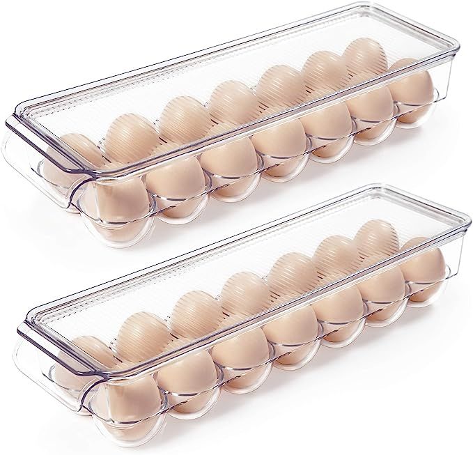 Vtopmart Egg Holder for Refrigerator 2 Pack, Plastic Egg Storage Container for Fridge, Clear Refr... | Amazon (US)