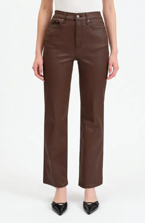 Sundaze High Waist Coated Straight Leg Jeans in Coated Espresso at Nordstrom, Size 27 | Nordstrom
