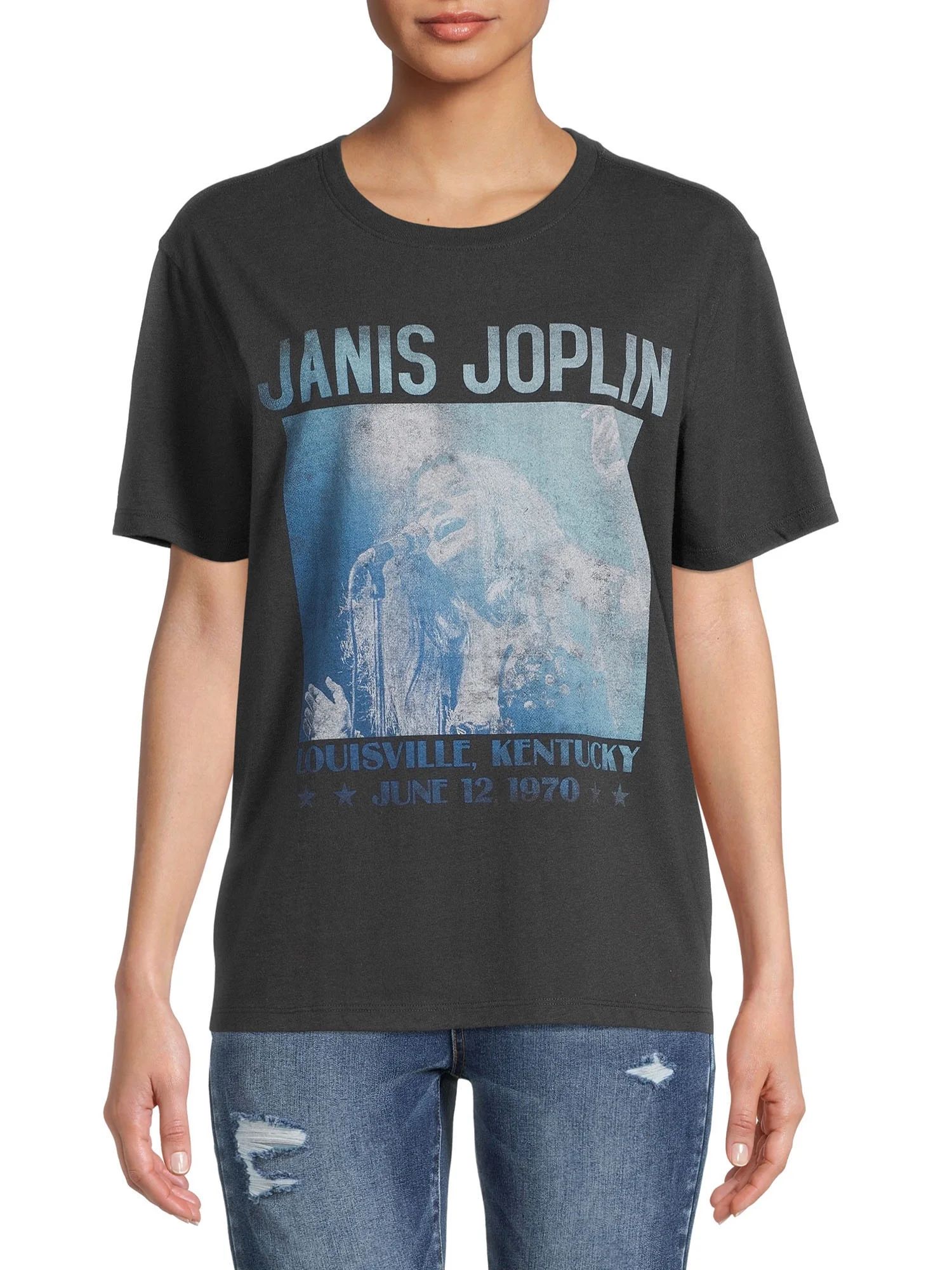 Time & Tru Women’s Janis Joplin Short Sleeve Graphic Band Tee - Walmart.com | Walmart (US)