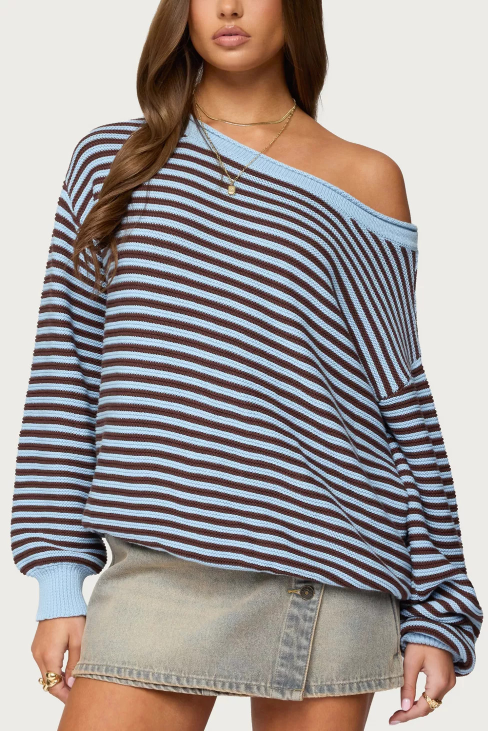 Edikted Averi Striped Oversized Off Shoulder Sweater | Urban Outfitters (US and RoW)