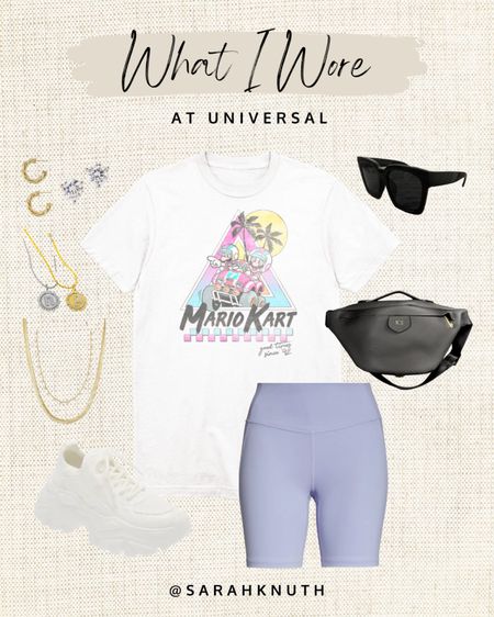 Disney outfits, graphic tee, biker shorts, das sneaks, bum bag, sunglasses 

#LTKtravel #LTKshoecrush #LTKunder50