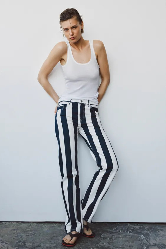 ZW COLLECTION MID-RISE STRIPED STRAIGHT-LEG JEANS | Zara UK