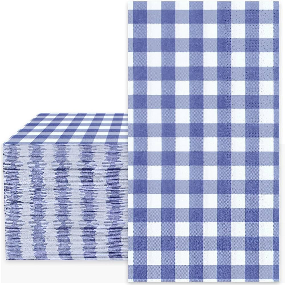 Amazon.com: Whaline Navy Blue Guest Napkins Buffalo Plaid Disposable Paper Pack 3 Ply Wedding Din... | Amazon (US)