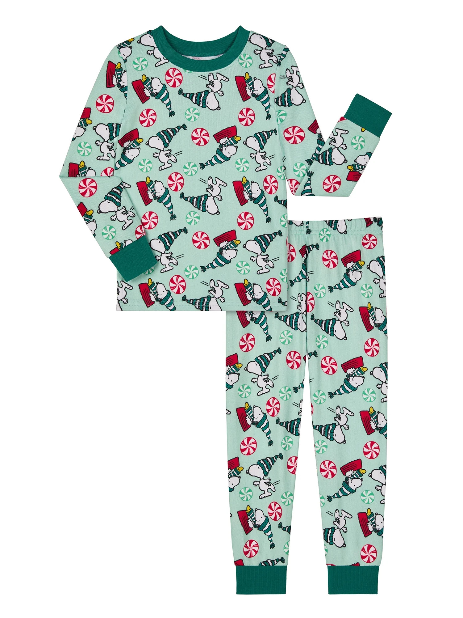 Peanuts Girls Snug Fit Long Sleeve Top and Sleep Pants, 2-Piece Pajama Set, Sizes 4-10 | Walmart (US)