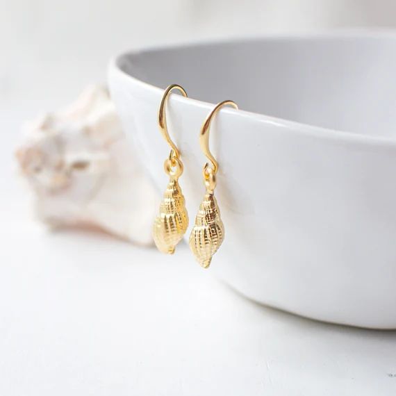Gold Plated Seashell Earrings Conch Shell Earrings Ocean - Etsy | Etsy (US)
