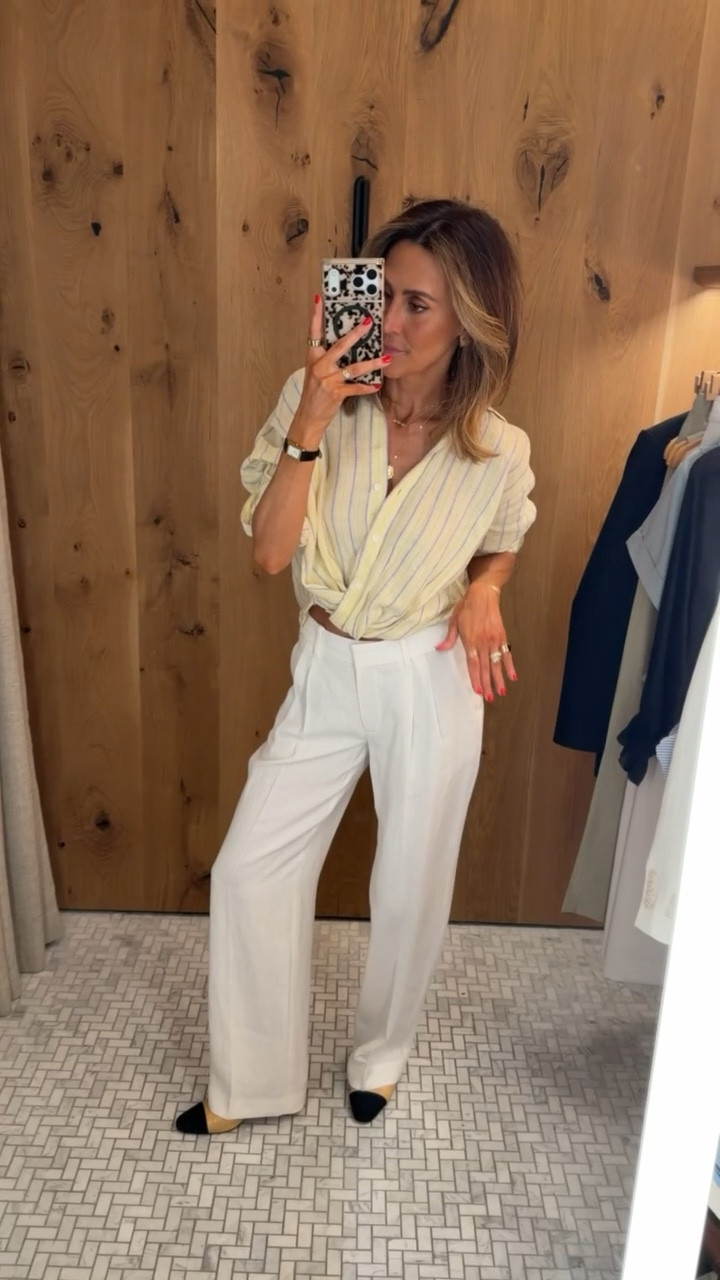 Loving the low waisted linen pants look. So comfortable but still well fitted - wearing a 0 tts but Bella sized up for a looser look! The lemonade drop is looking so good and I am loving the new patterns on this linen tied shirt! Wearing an xs on top! 

#LTKootd #LTKgrwm #LTKSeasonal