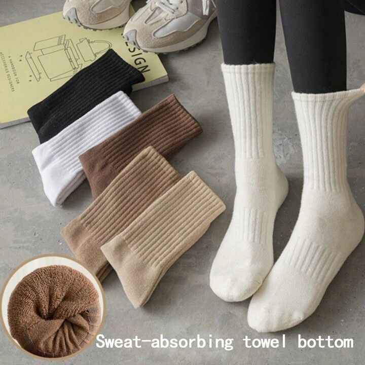 6 Pairs New Women'S Mid-Length Towel Bottom Socks, Socks, Sweat-Absorbent, Anti-Odor, Sports Sock... | SHEIN