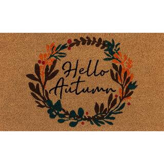Hello Autumn Wreath 18 in. x 30 in. Coir Doormat | The Home Depot