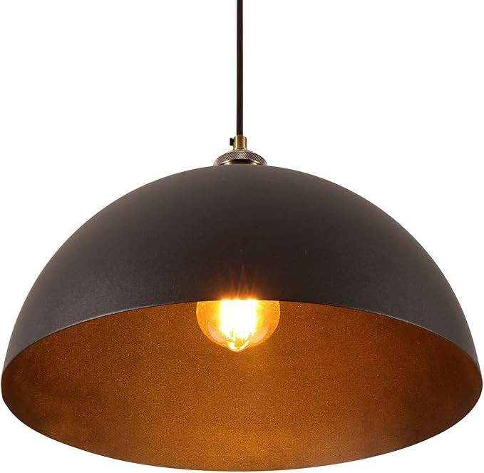 13.7”Farmhouse Dome Pendant Light Retro Hanging Light Fixture with Black Painted Finish Vintage... | Amazon (US)