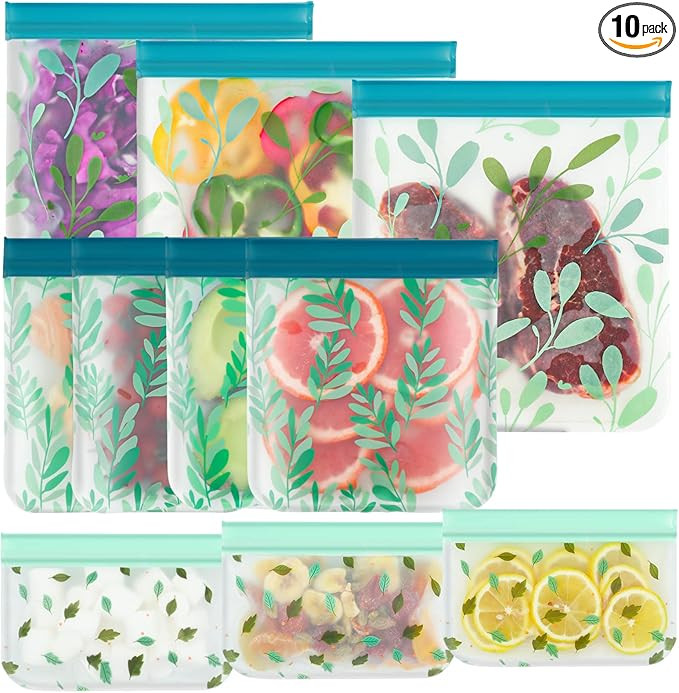 10 Pack Dishwasher Safe Reusable Food Storage Bags,Leakproof Reusable Freezer Bags(3 Reusable Gal... | Amazon (US)