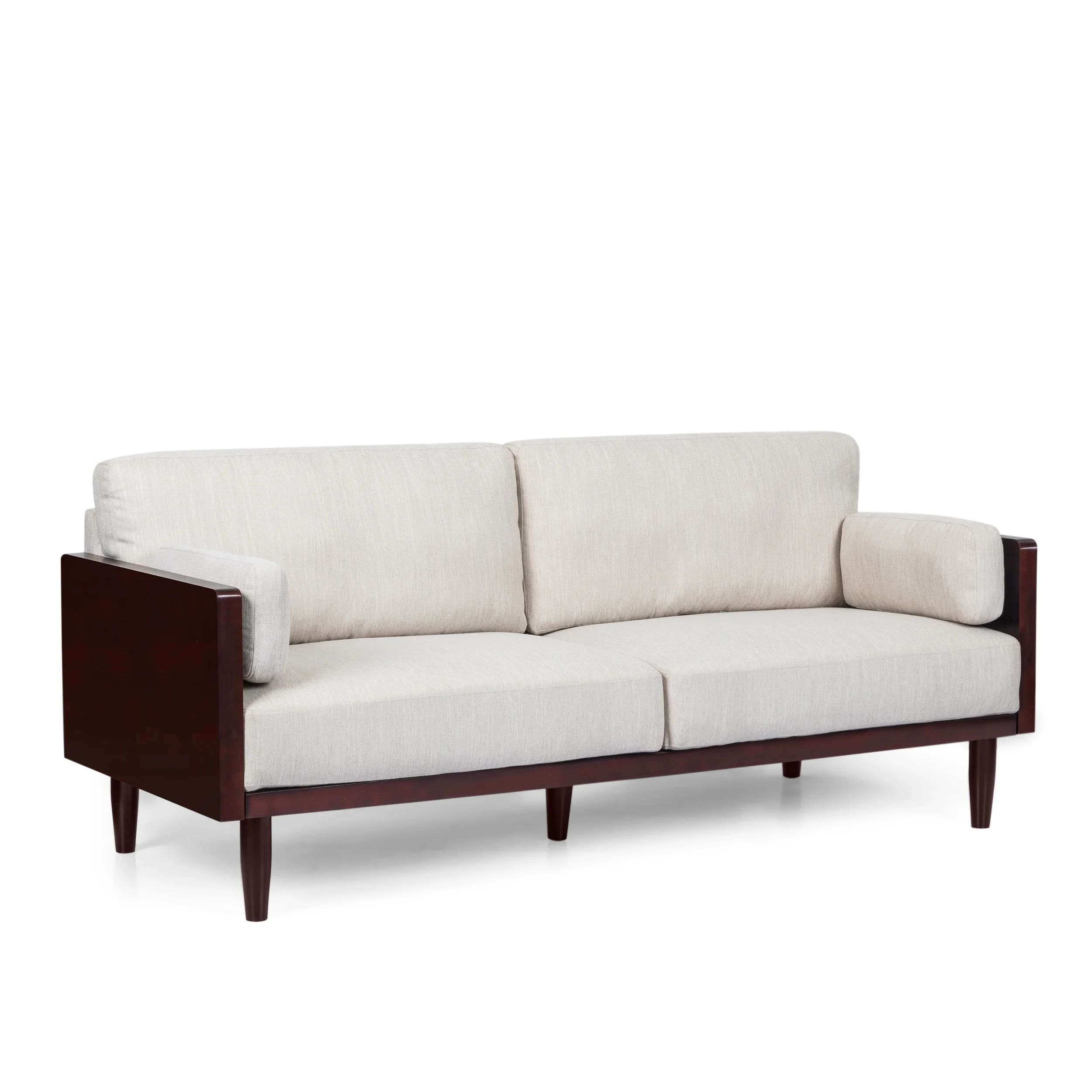Noble House Forgey Upholstered 3 Seater Sofa, Beige and Dark Walnut | Walmart (US)