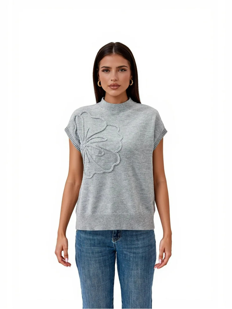 PRETTY GARDEN Women's Flower Mockneck Sweater, Sizes S-XXL | Walmart (US)