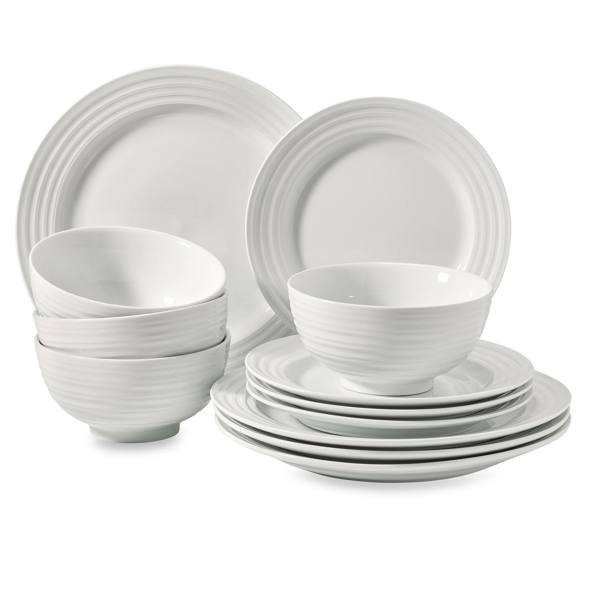Better Homes & Gardens - Anniston White Round Porcelain 12-Piece Dinnerware Set | Walmart (US)
