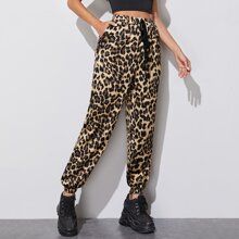 Tie Front Slant Pocket Leopard Pants | SHEIN