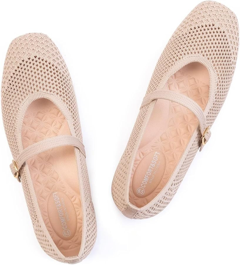 Womens Casual Flat Shoes Square Toe Shoes Knitted Mesh Flat Comfort Work Flat Shoes for Daily Was... | Amazon (US)