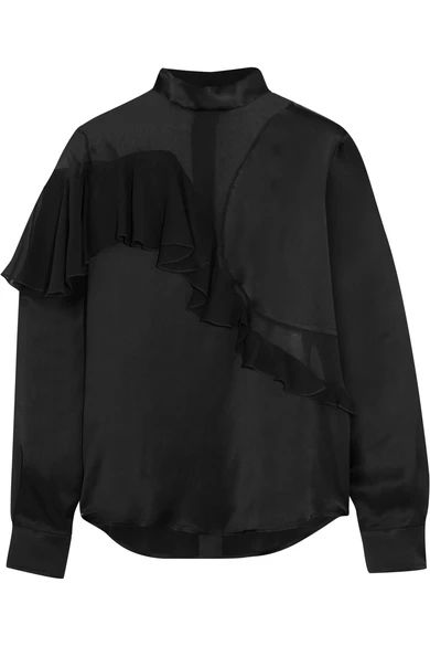 Ruffled chiffon-paneled satin blouse | NET-A-PORTER (UK & EU)