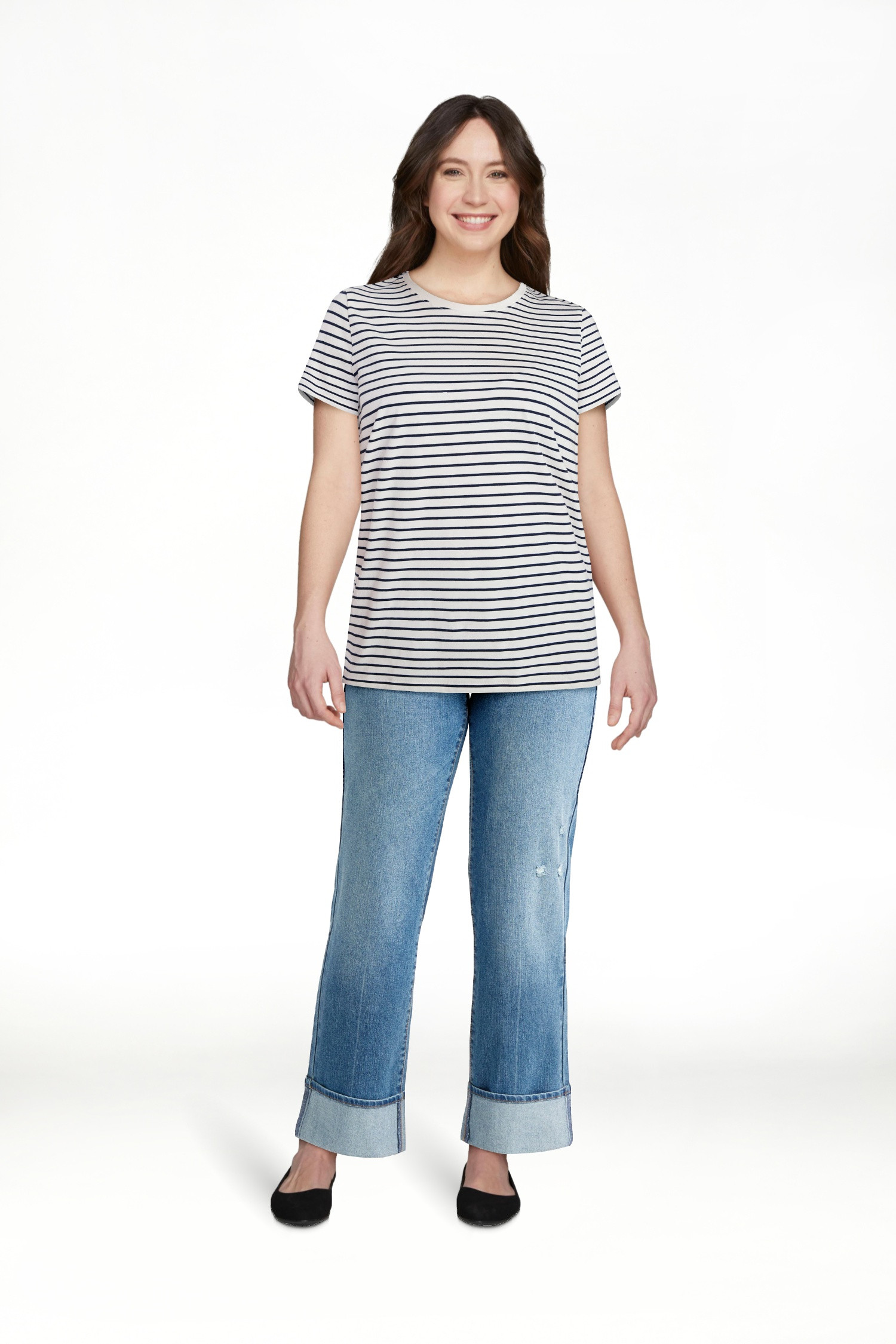 Time and Tru Women's Cotton Crewneck Tee with Short Sleeves, Sizes XS-XXXL | Walmart (US)