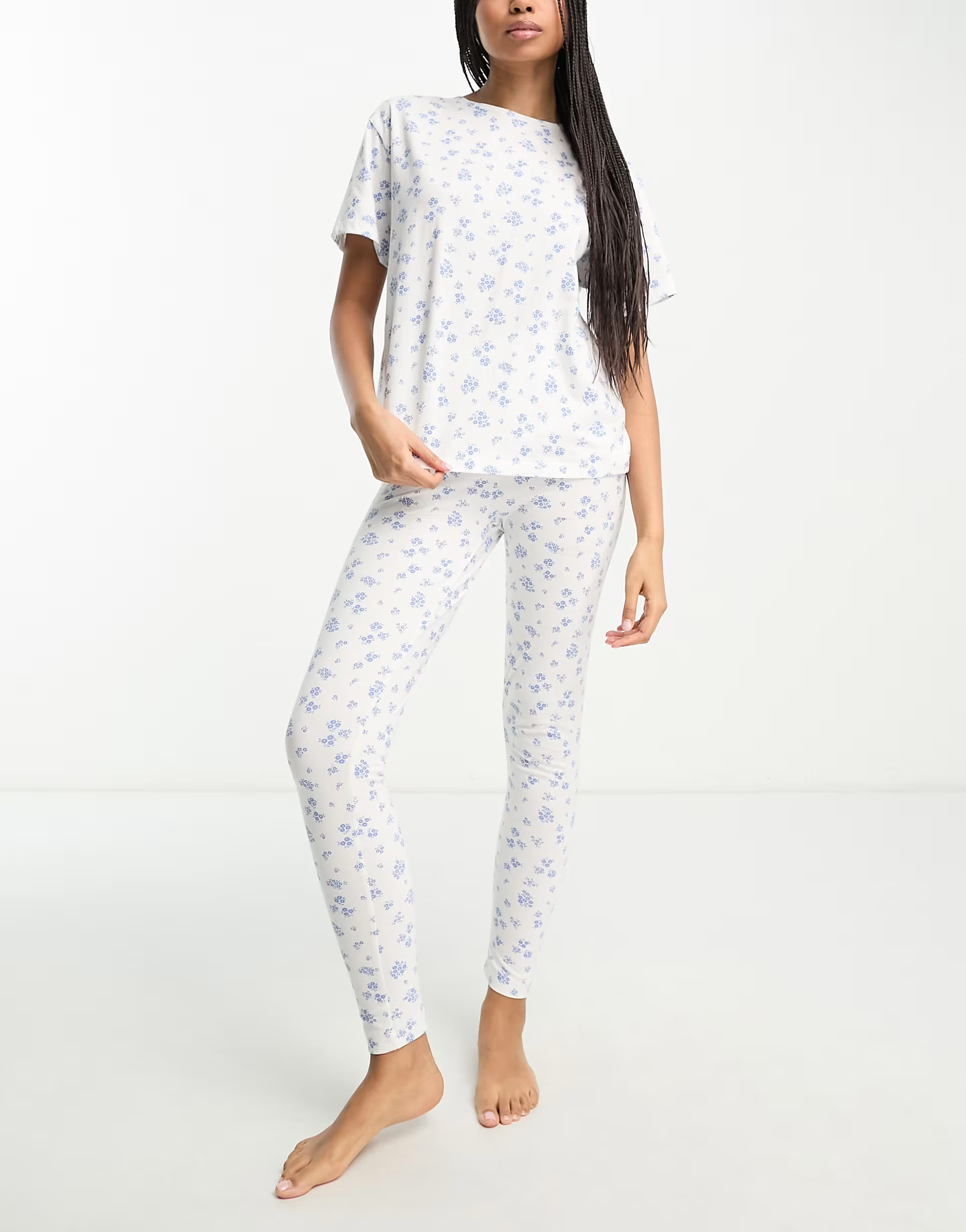 ASOS DESIGN mix & match ditsy floral pajama tee in white | ASOS (Global)