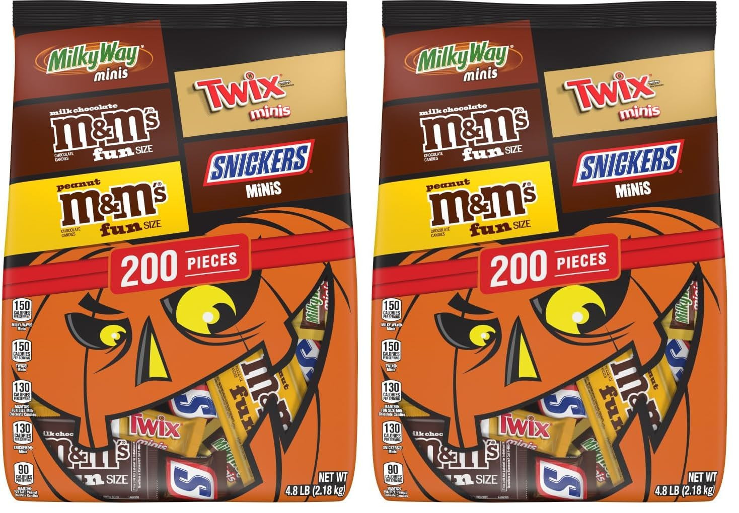 M&M'S, SNICKERS, TWIX & MILKY WAY Milk Chocolate Halloween Candy Variety Pack, 200 Ct Bulk Assorted Chocolate Candy Variety Pack (Pack of 2) | Amazon (US)