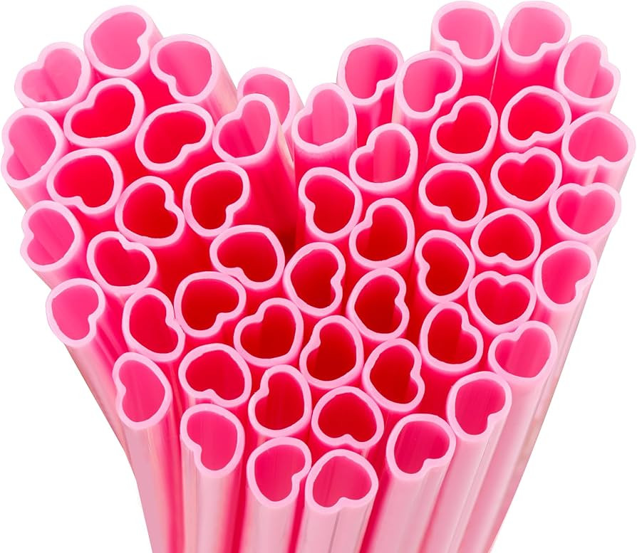 100pcs Pink Heart Straws Bulk 8mm-Individually Wrapped for Cocktail, Birthday Parties, Pastel Wed... | Amazon (US)