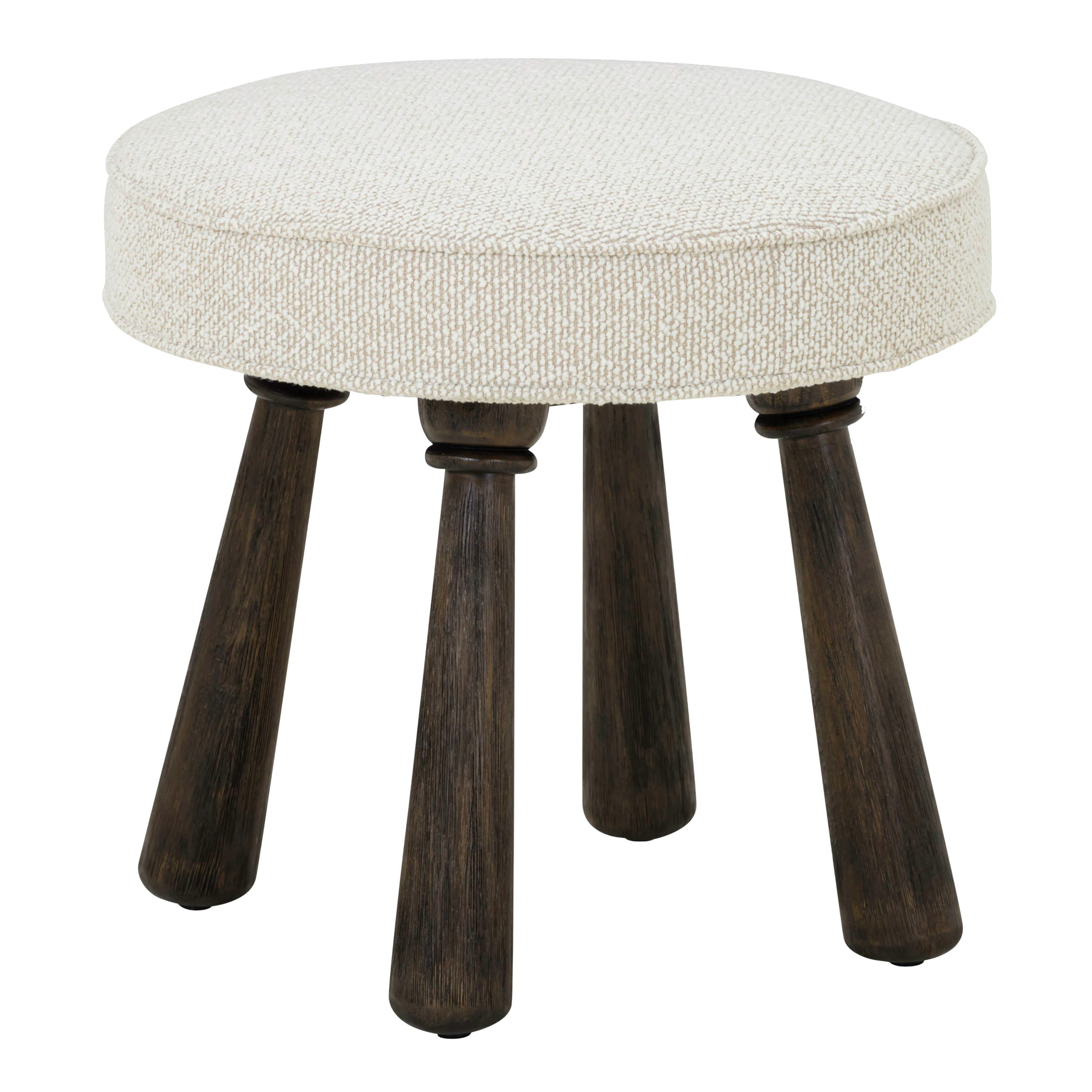 Karina Round Boucle and Dark Brown Wood Turned Leg Stool | World Market
