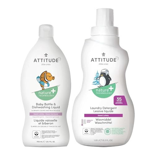 Bundle of ATTITUDE Baby Bottle and Dishwashing Liquid, EWG Verified, Vegan, Sweet Lullaby, 23.7 Fl Oz + Baby Laundry Detergent, EWG Verified, HE Compatible, Sweet Lullaby, 35 Loads, 1.05 Liters | Amazon (US)