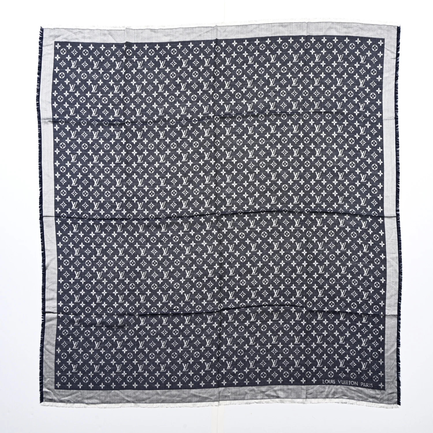 Wool Silk Monogram Denim Shawl Blue | FASHIONPHILE (US)