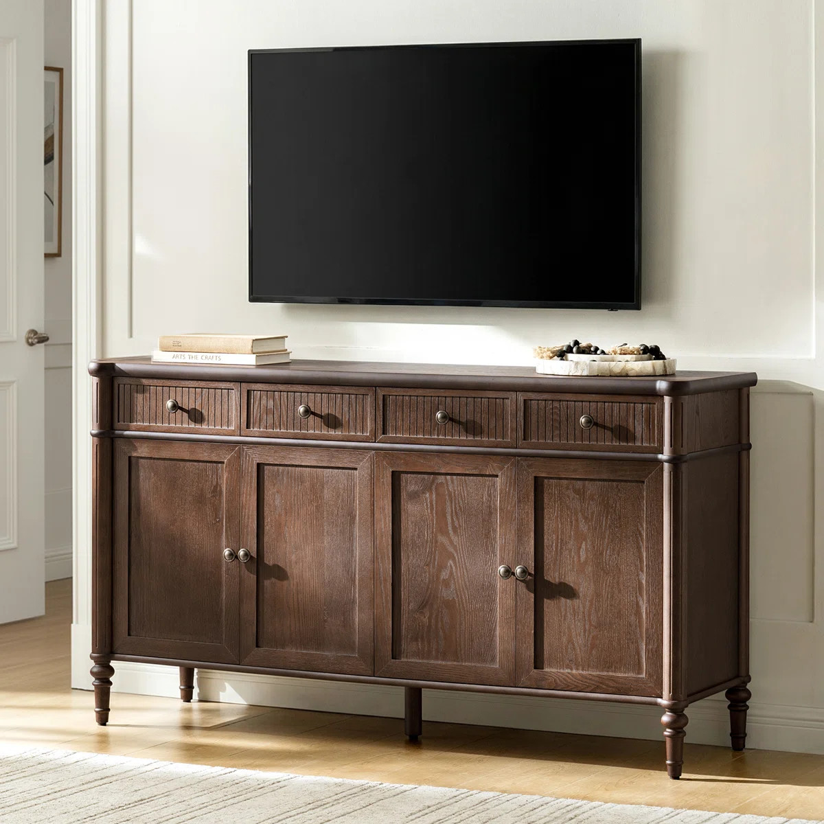 Martha Derk Transitional 58" W 4-Door 2-Drawer Fluted Sideboard with Adjustable Shelves and Cable... | Wayfair North America