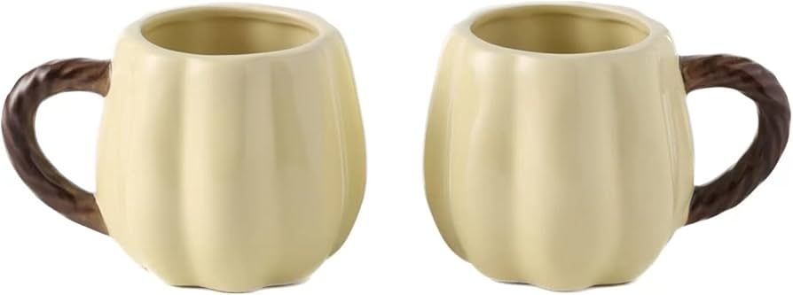 Yeexoxow Small Pumpkin Mugs 14 Oz, Cute Pumpkin Shaped Mug Set of 2, Ceramic Pumpkin Cups for Cof... | Amazon (US)