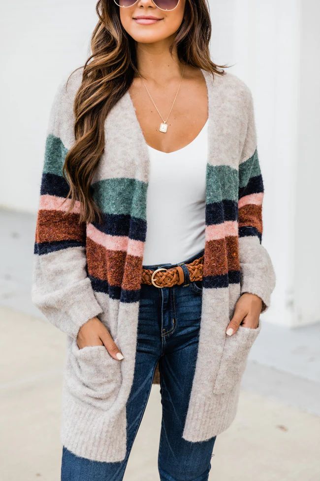 Famous Forever Stripe Oatmeal Cardigan FINAL SALE | The Pink Lily Boutique