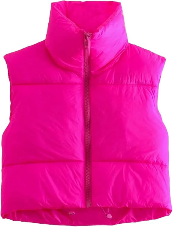 Shiyifa Women's Fashion High Neck Zipper Cropped Puffer Vest Jacket Coat | Amazon (US)