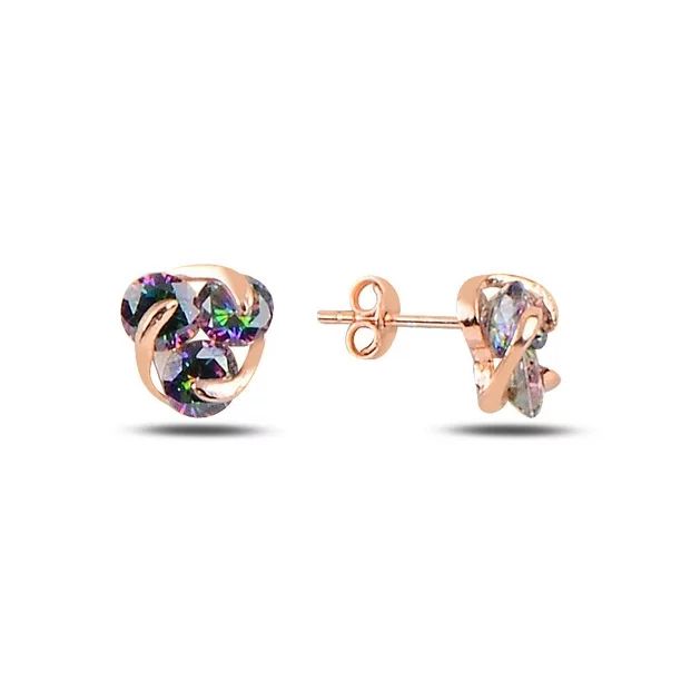 Mystic Topaz Zircon 3 Round Gemstones Earring Handcrafted 925 Sterling Silver Rose Gold,White Gol... | Walmart (US)