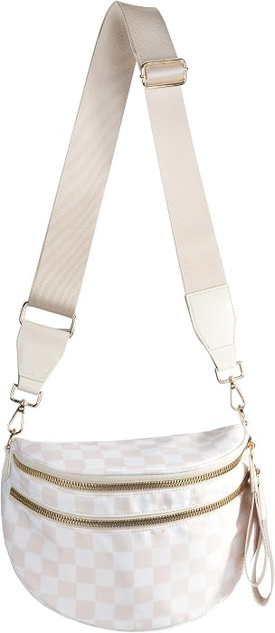 FEIBOON Spacious Checkered Nylon Crossbody Bag Bum Bag Handbags for Women | Amazon (US)