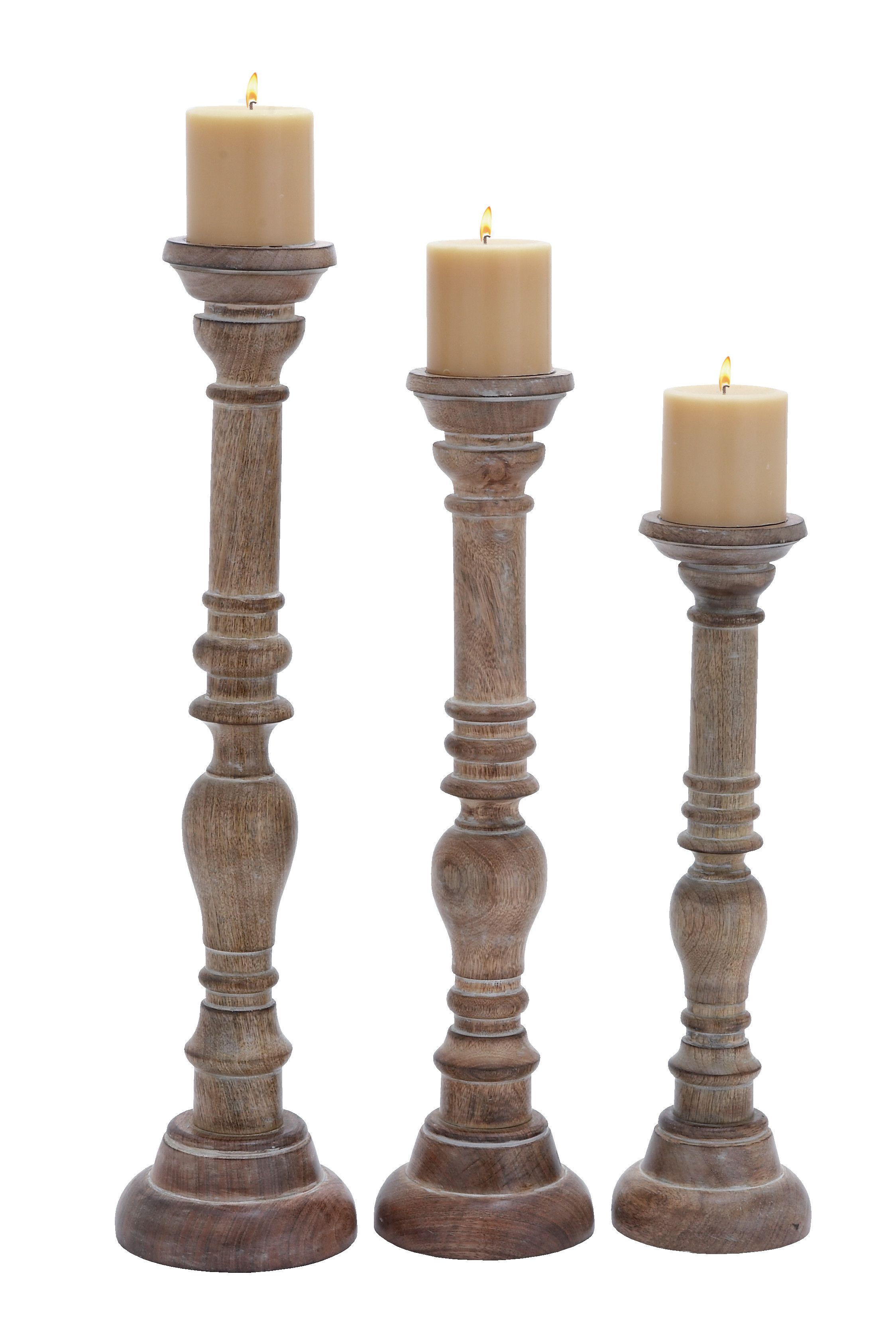 DecMode Indoor 24", 21", 17"H Mango Wood Candlestick, Brown, 3-Pieces - Walmart.com | Walmart (US)