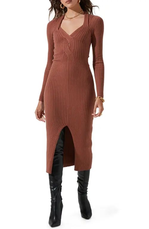 ASTR the Label Twist Front Long Sleeve Sweater Dress in Dusty Mauve at Nordstrom, Size Small | Nordstrom