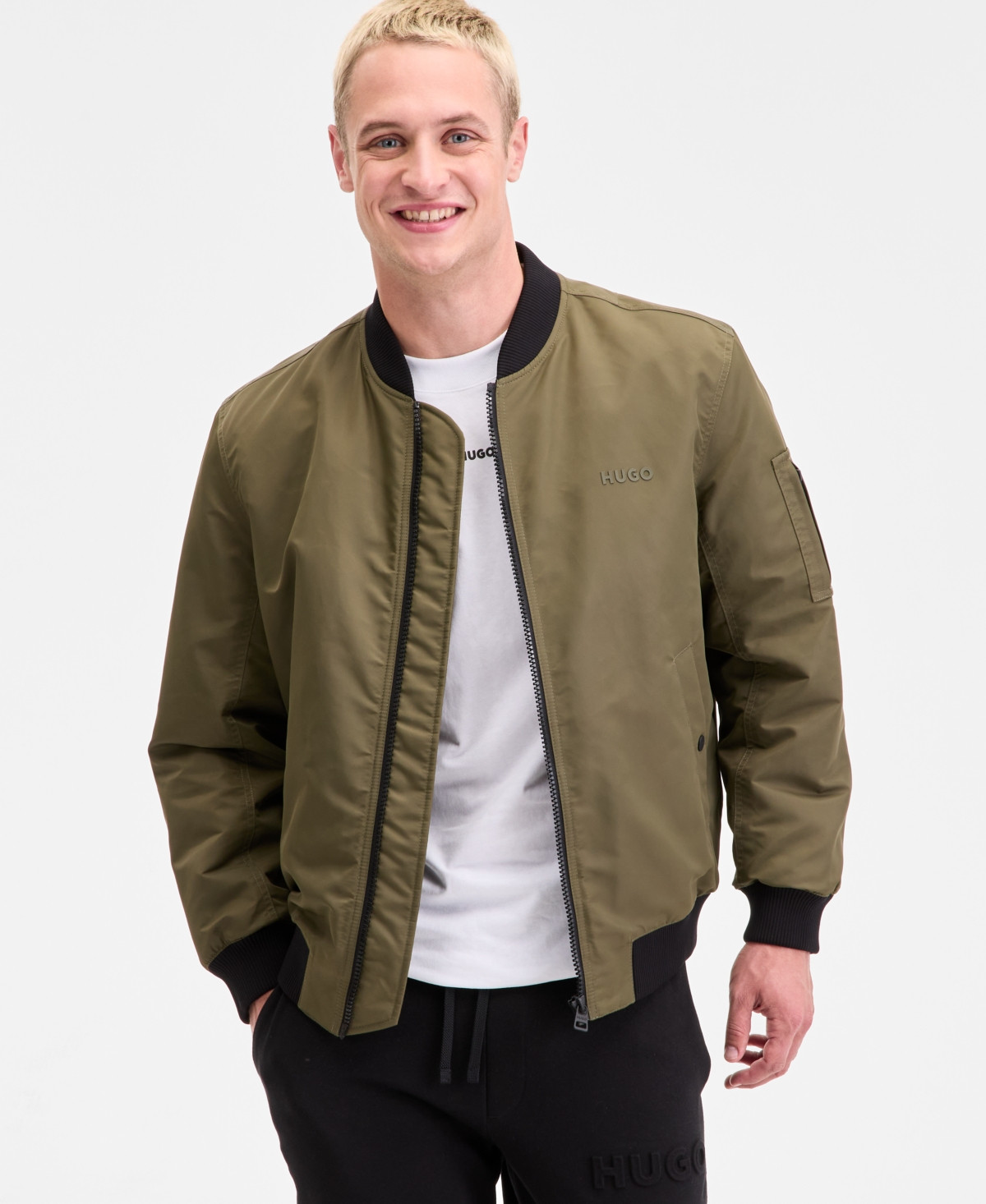 Hugo by Hugo Boss Men's Baken2435 Slim-Fit Satin Bomber Jacket - Olive | Macy's