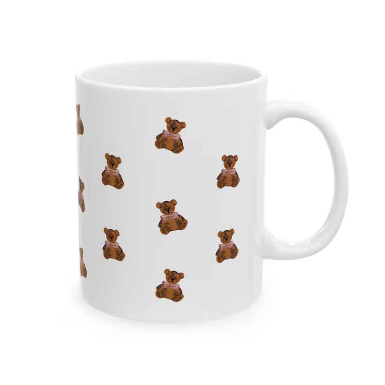Brown Teddy Bear Pattern Mug | Vintage Bear Hand Painted Ceramic Coffee Cup - Etsy | Etsy (US)