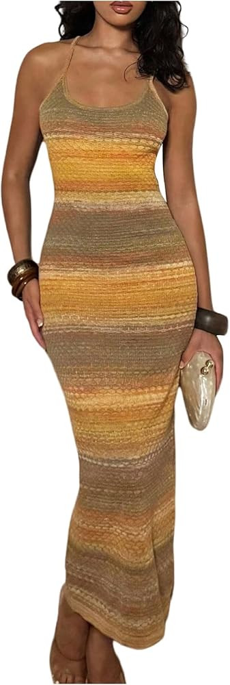Milumia Women's Striped Maxi Dress Spaghetti Strap Bodycon Long Summer Cami Dresses | Amazon (US)