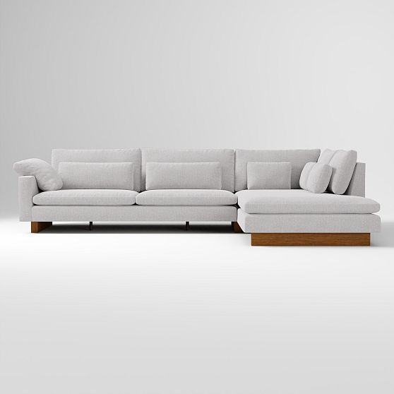 Harmony XL 3-Seat 2-Piece Right Bumper Chaise Sctl, Perf Coastal Linen Frost Gray, Dark Walnut | West Elm (US)