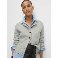 M&S Women's Cloud-Yarn Textured Crew Neck Cardigan - M - Light Grey, Hazelnut,Light Grey | Marks & Spencer (UK)