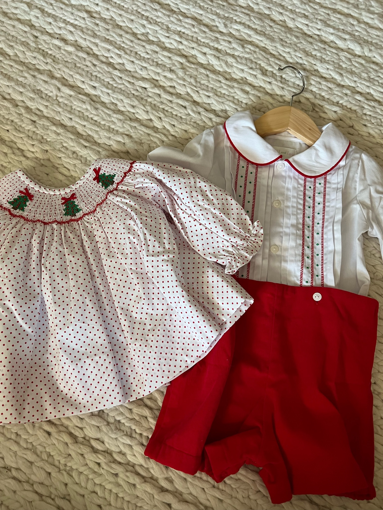 Coordinated sibling Christmas outfit 